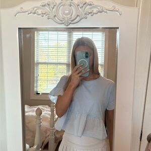 Light Blue Ruffle Sleeve Top